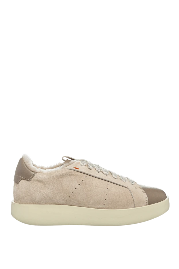 Santoni women's suede sneakers with fur and contrasting inserts in beige 160876 - photo 1