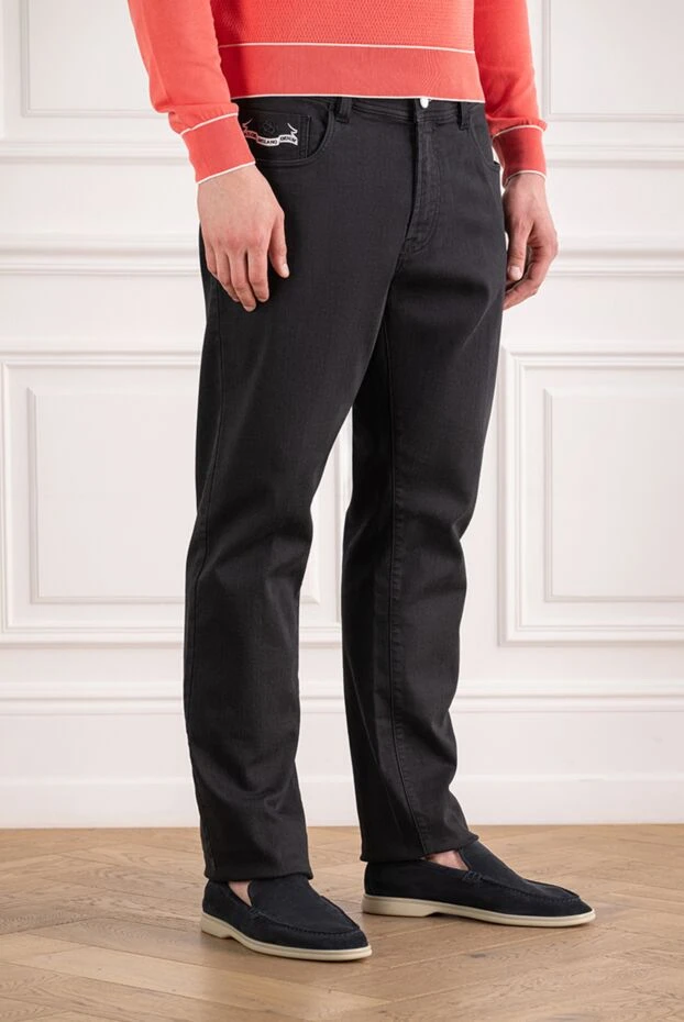 Scissor Scriptor men's black jeans with contrasting white stitching and embroidery on the pocket 160918 - photo 3