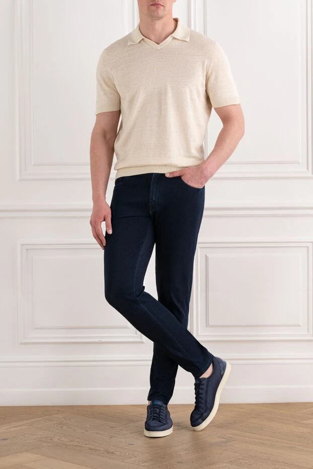 Scissor Scriptor men's dark blue jeans with a light blue button and contrast stitching 160930 - photo 3
