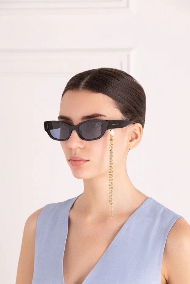 Linda Farrow cat-eye glasses black women's with blue lenses with interchangeable brooch with crystals 161144 - photo 2