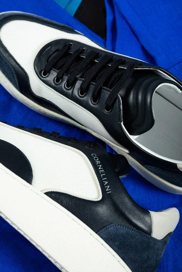 Corneliani blue leather and polyester snickers for men 161233 - photo 2