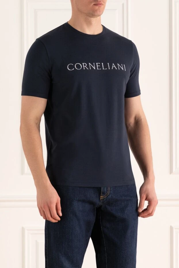 Corneliani футболка синя з м'якої бавовни з контрастним логотипом 195549 - фото 3