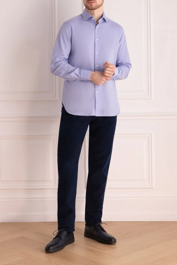 Corneliani мужские сорочка из хлопка синяя мужская купить с ценами и фото 161248 - фото 2