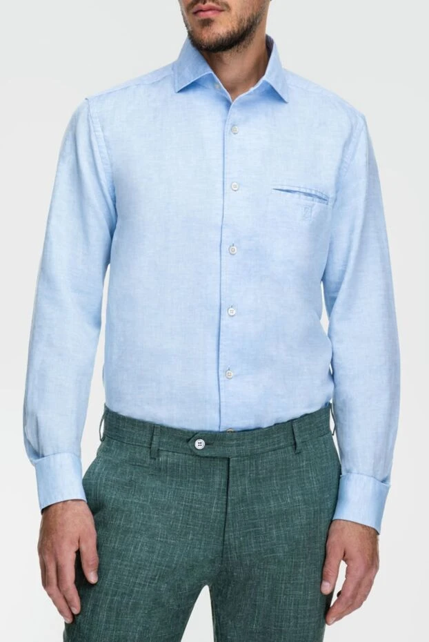 Corneliani чоловічі рубашка з бавовни та льону блакитна чоловіча купити фото з цінами 161251 - фото 2