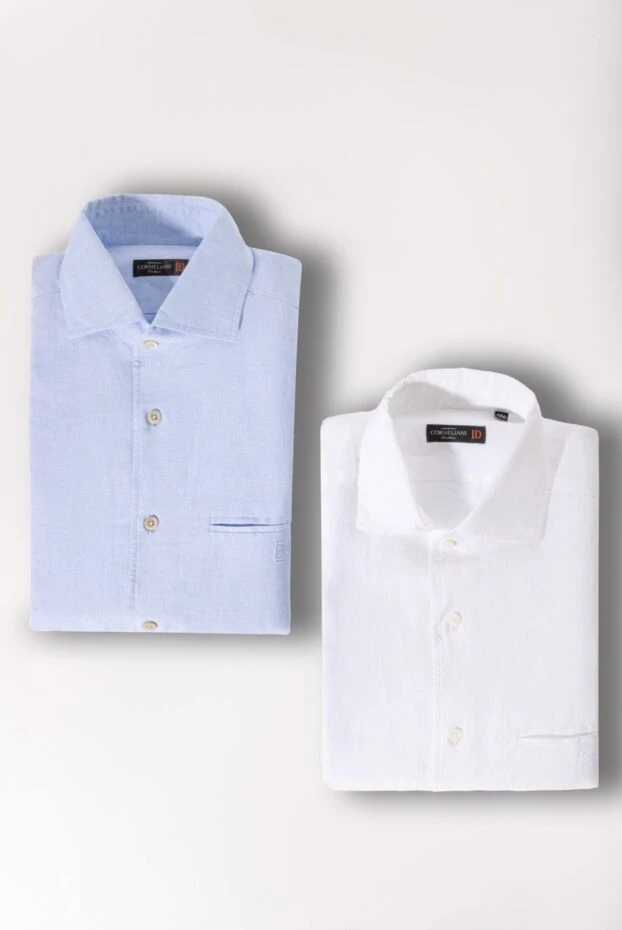 Corneliani men's light blue linen shirt with cotton and pocket 161251 - photo 2
