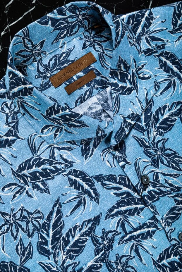 Corneliani blue linen shirt with contrasting leaf pattern 161253 - photo 2