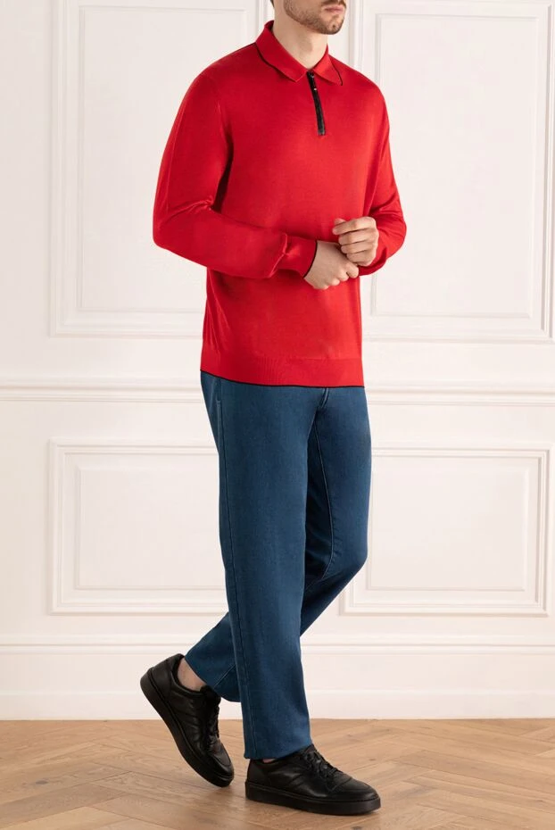 Stefano Ricci поло с длинным рукавом из шелка и кожи крокодила красное мужское 161365 - фото 2