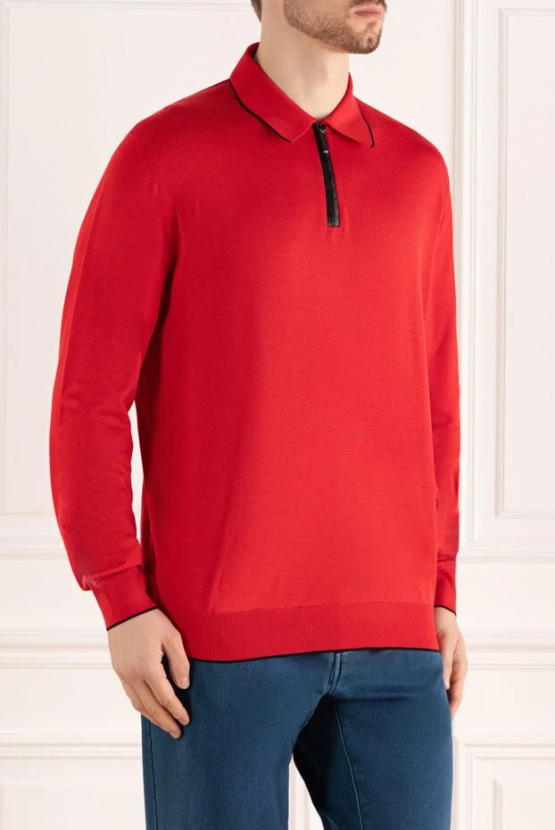 Stefano Ricci поло с длинным рукавом из шелка и кожи крокодила красное мужское 161365 - фото 3