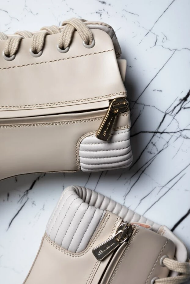 Santoni ботинки женские кожаные с ребристым манжетом белые 161412 - фото 3