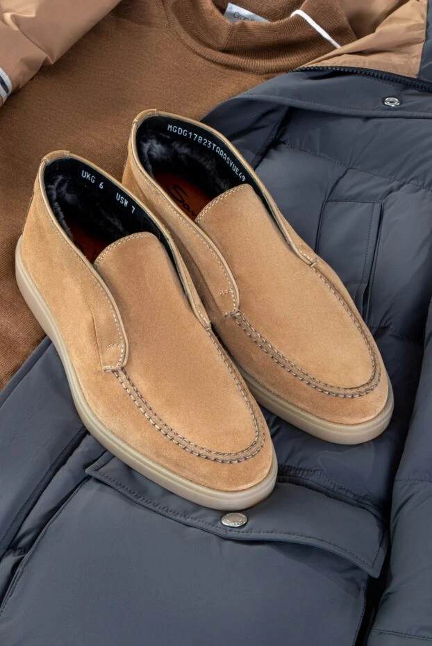 Santoni men's suede loafers with anatomical sole and smooth finish 161415 - photo 2