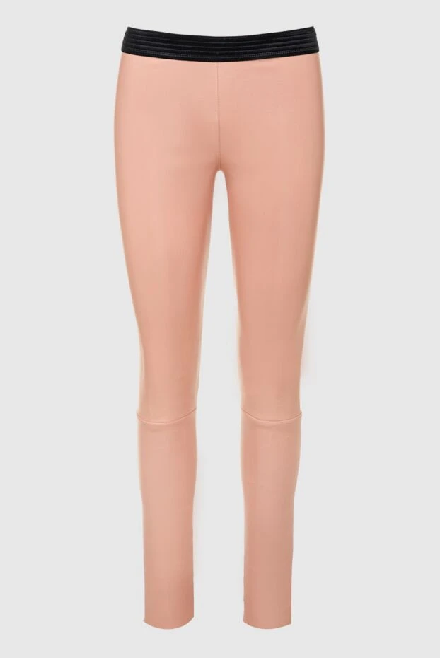 Women's leather pants in short pink with a black waistband