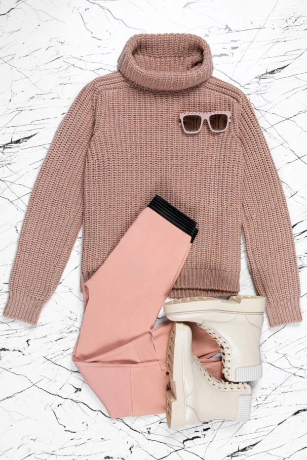 DROMe штани шкіряні жіночі короткі рожеві з чорним поясом 161420 - фото 2