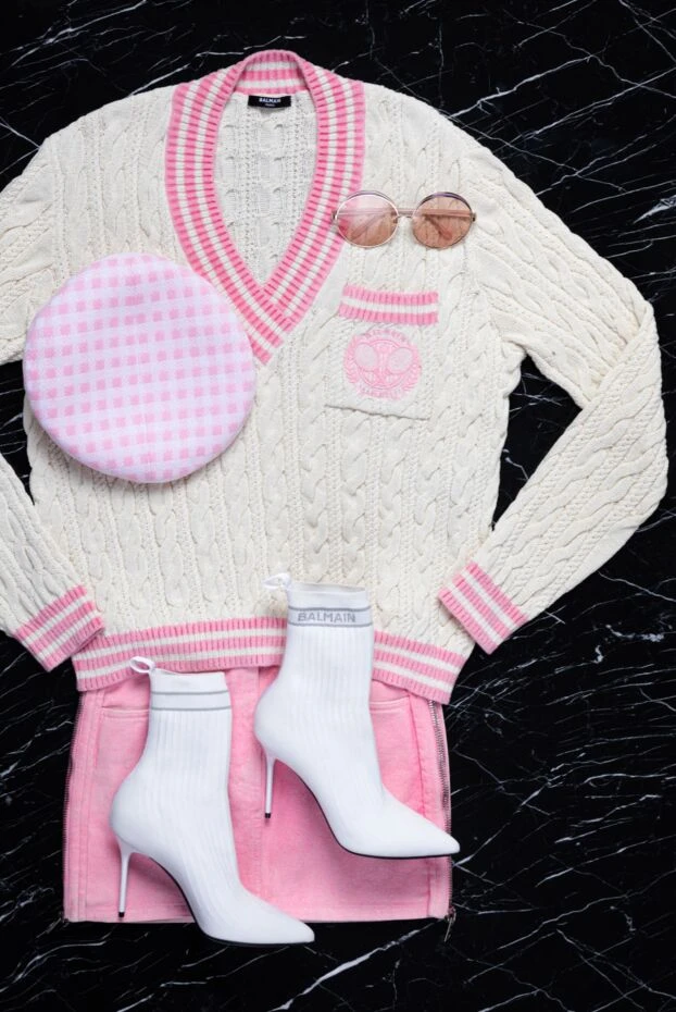 Balmain в'язаний джемпер з глибоким вирізом та декоративною кишенею з емблемою 161483 - фото 3