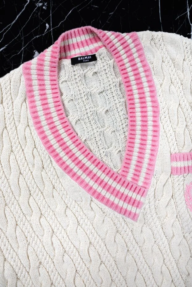 Balmain knitted jumper with a deep neckline and a decorative pocket with an emblem 161483 - photo 2