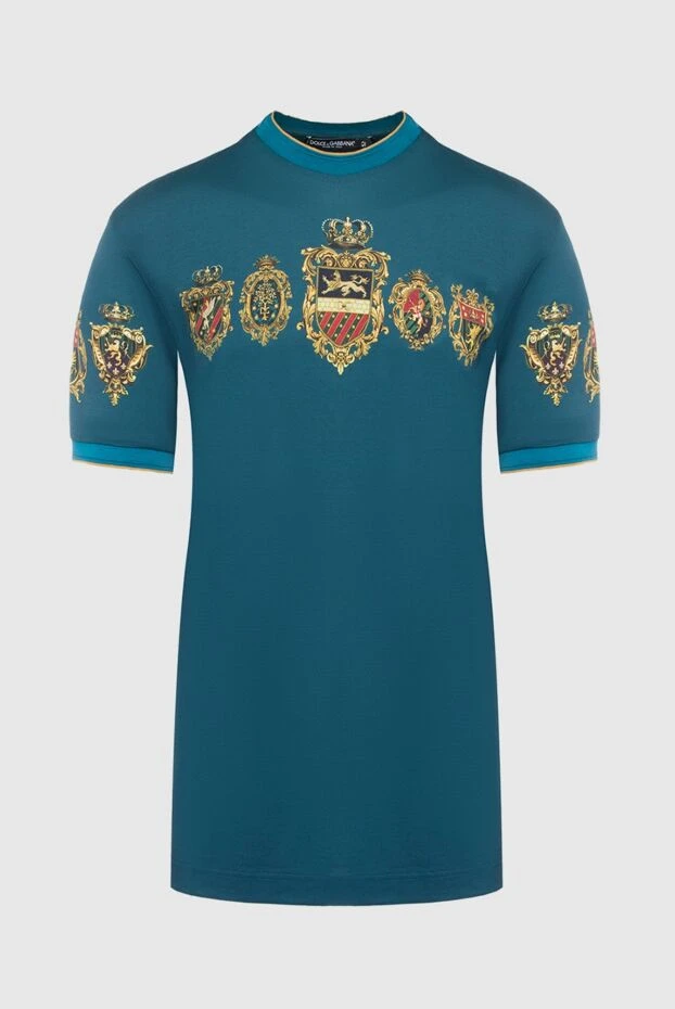 Dolce & Gabbana футболка з гербами та золотистим принтом на грудях синя чоловіча 195471 - фото 1