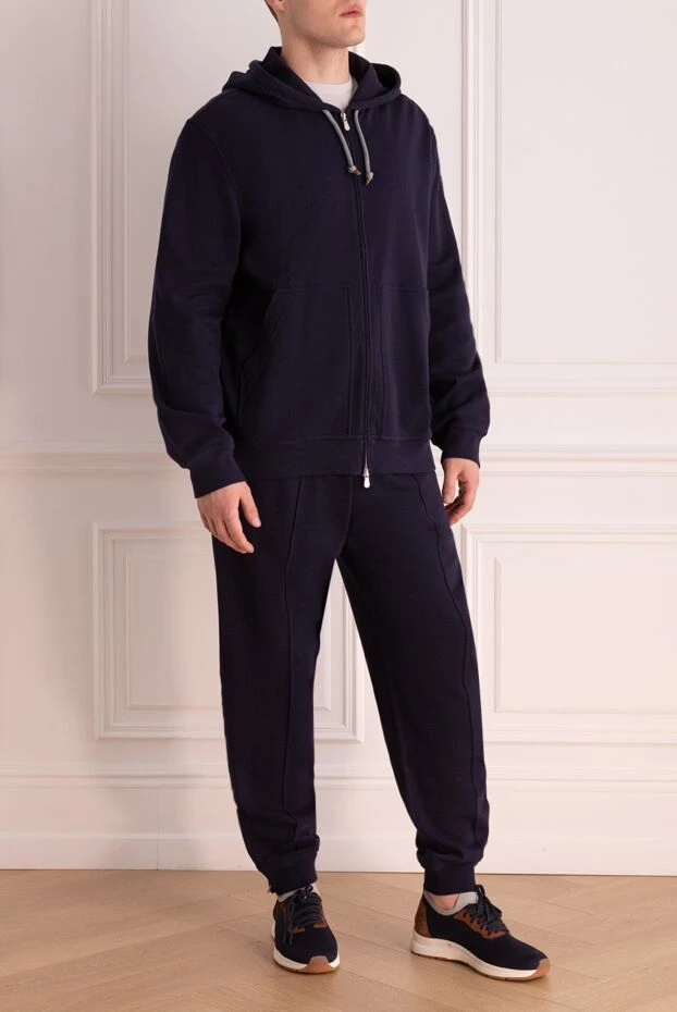 Brunello Cucinelli темно синий костюм из хлопкового трикотажа с капюшоном 161539 - фото 3