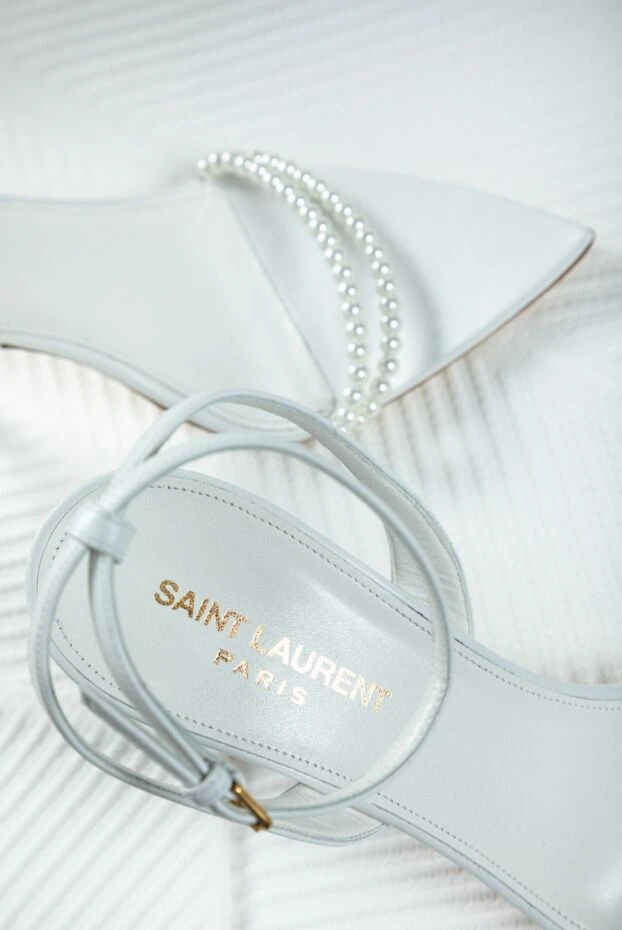 Saint Laurent босоніжки жіночі білі шкіряні з перлами 161564 - фото 2