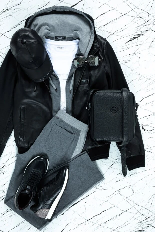 Куртка-худі шкіряна чорна чоловіча - фото 2