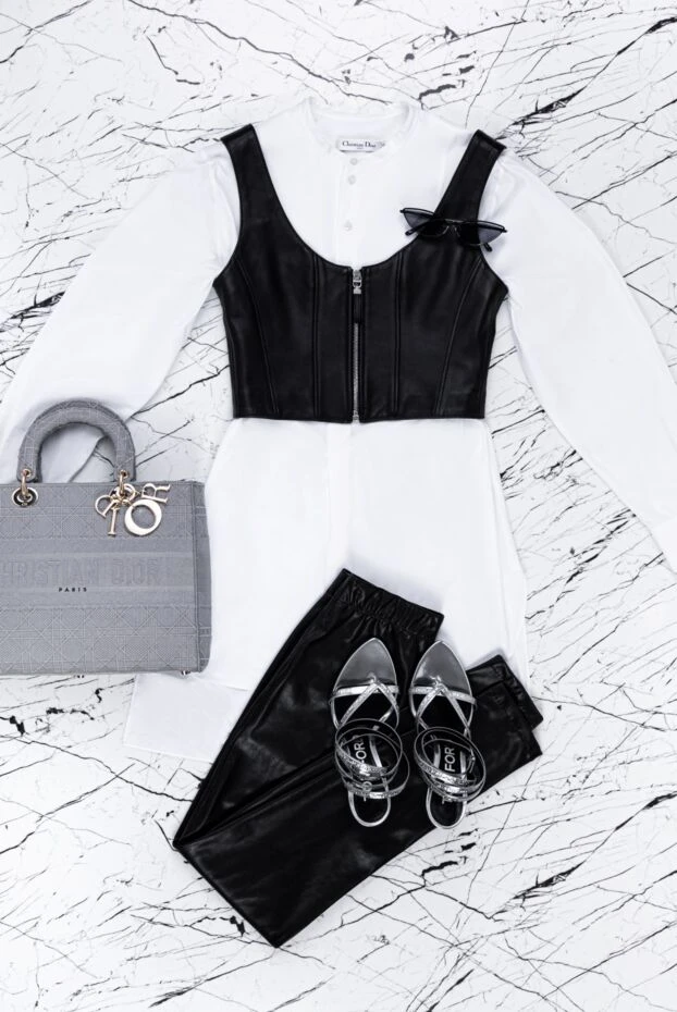 Dior туніка жіноча з бавовни та чорним логотипом біла 161607 - фото 2