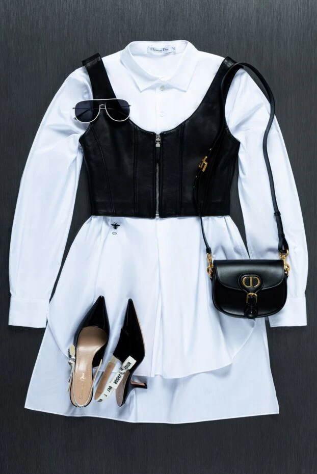 Dior топ із натуральної шкіри чорний укорочений із блискавкою спереду 161608 - фото 3