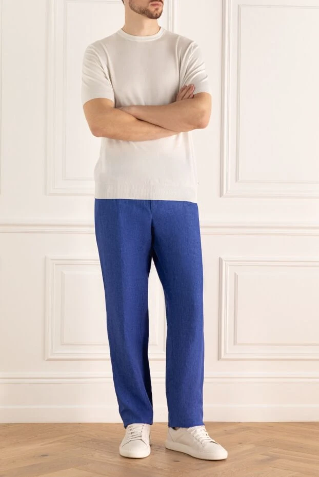 Cesare di Napoli мужские брюки из льна синие мужские купить с ценами и фото 161679 - фото 2