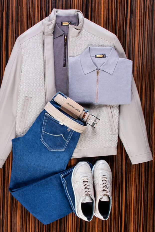 Torras mens beige leather jacket decorated with weaving 161813 - photo 2