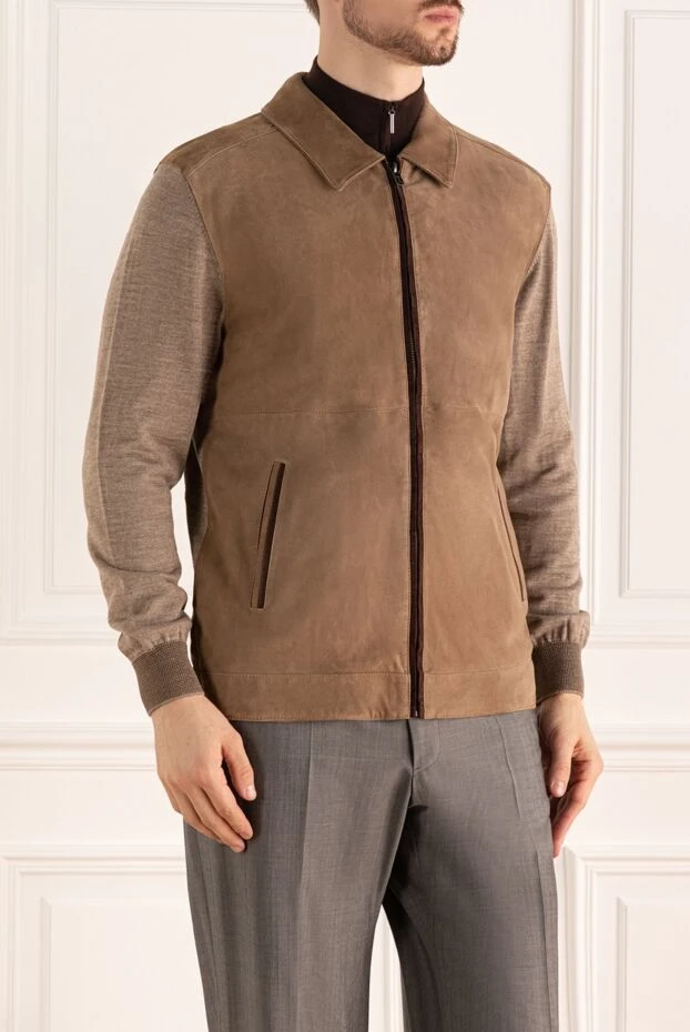 Torras man men's cardigan made of suede and wool, brown 161816 - photo 3