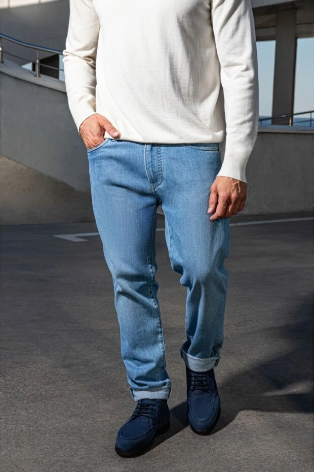 Мужские ботинки из нубука и текстиля синие - фото 2