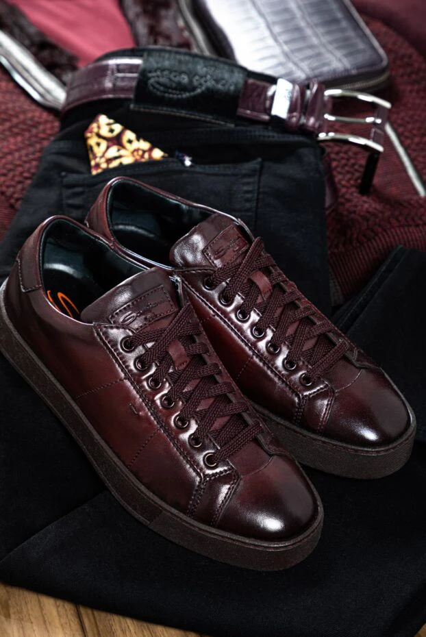 Santoni burgundy leather sneakers with a blacked out toe 161948 - photo 2