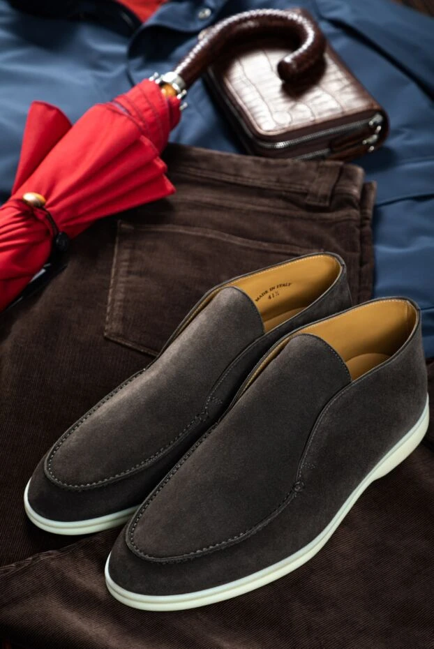 Loro Piana высокие коричневые лоферы мужские из натуральной замши 162041 - фото 2