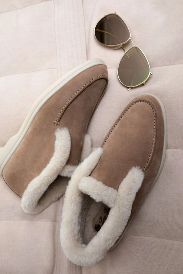 Loro Piana лофери жіночі класичні із нубуку та хутра бежеві 162047 - фото 2