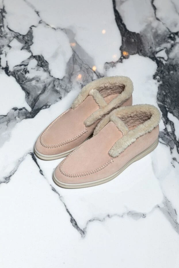 Лофери жіночі з нубуку та хутра бежеві - фото 2