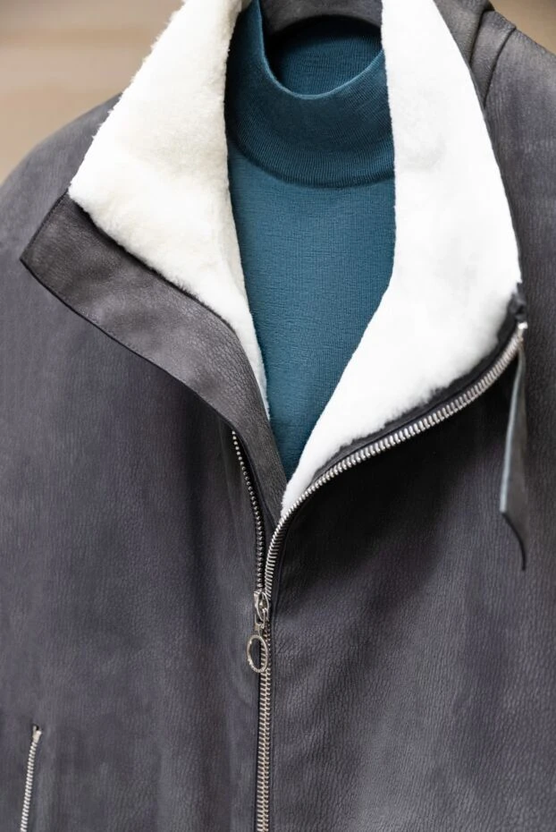 Loro Piana mens graphite blue wool jumper with a high stand-up collar 162059 - photo 2