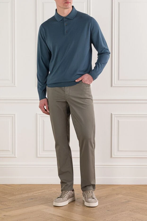 Loro Piana long sleeve blue wool polo shirt with button placket 162063 - photo 2