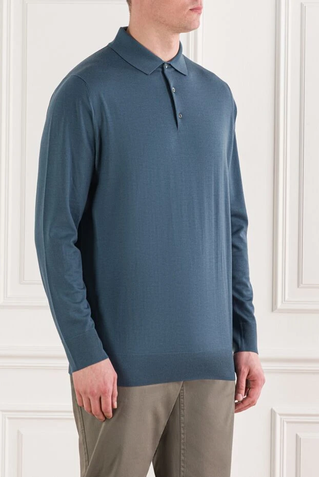 Loro Piana long sleeve blue wool polo shirt with button placket 162063 - photo 3