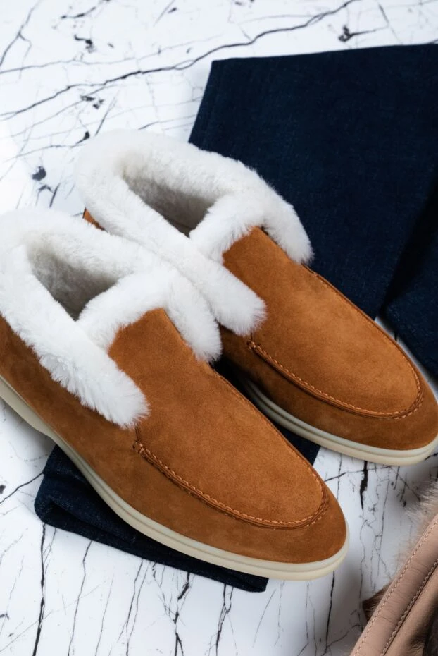 Loro Piana лофери жіночі з нубуку та хутра коричневі 162112 - фото 3