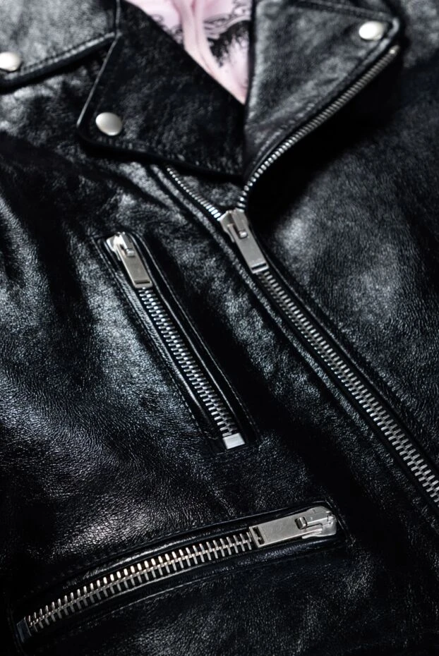 Saint Laurent women's leather biker jacket made of genuine leather with an asymmetrical zipper and flaps 162152 - photo 2