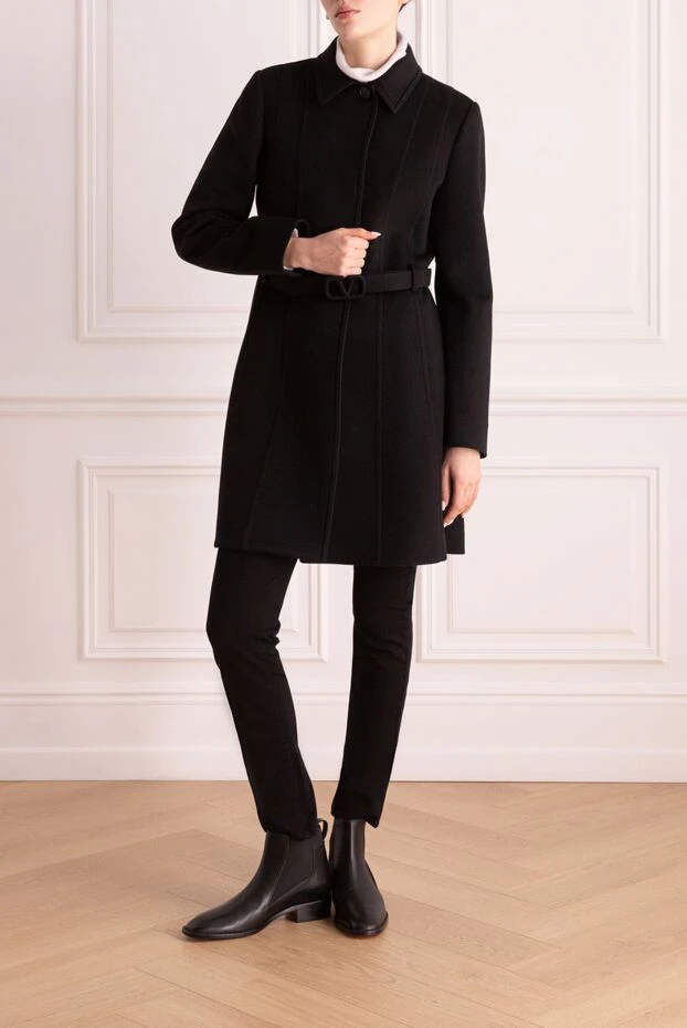 Valentino woman women's black wool and cashmere coat buy with prices and photos 162165 - photo 2