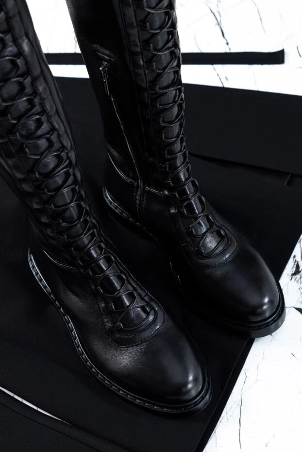 Le Silla thigh-high boots women's leather high with lacing black 162278 - photo 2