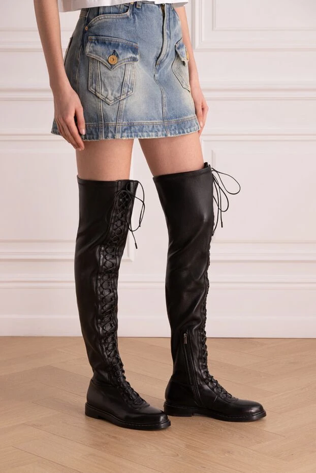 Le Silla thigh-high boots women's leather high with lacing black 162278 - photo 2