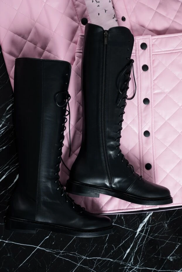 Le Silla чоботи жіночі високі шкіряні зі шнурівками чорні 162279 - фото 2
