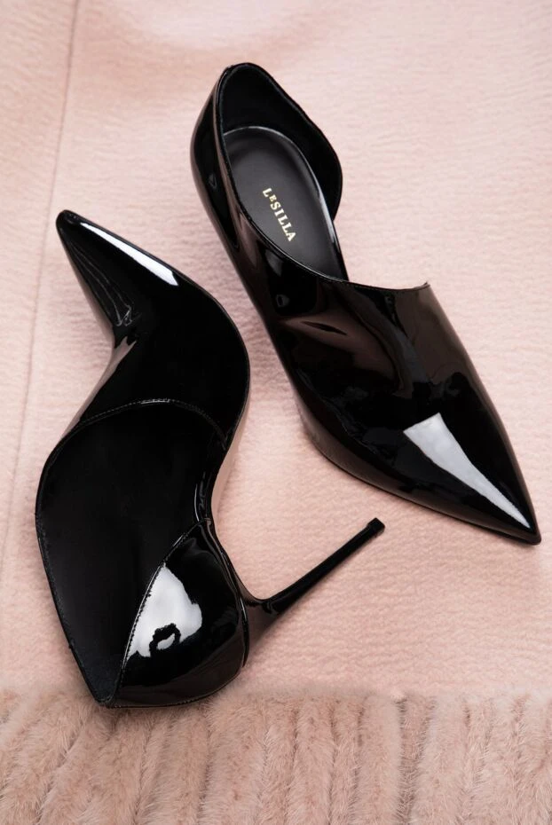 Le Silla ботильйони жіночі чорні шкіряні лаковані на шпильці 162280 - фото 2