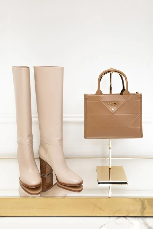 Gianvito Rossi boots women's high leather on square heel beige 162357 - photo 3