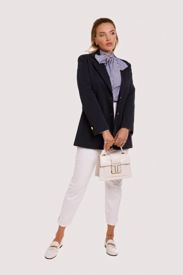 P.A.R.O.S.H. блуза женская хлопковая в полоску с шарфом синяя 162397 - фото 2