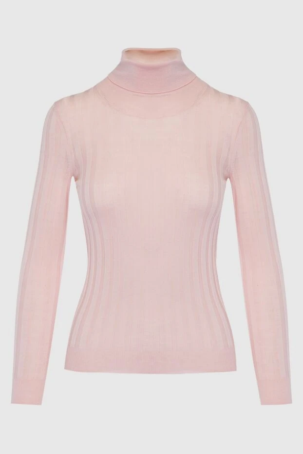 Pink wool womens turtleneck with wide ribbing