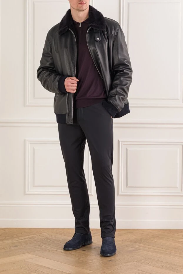 Seraphin куртка кожаная на меху с отложным воротником синяя мужская 162465 - фото 2