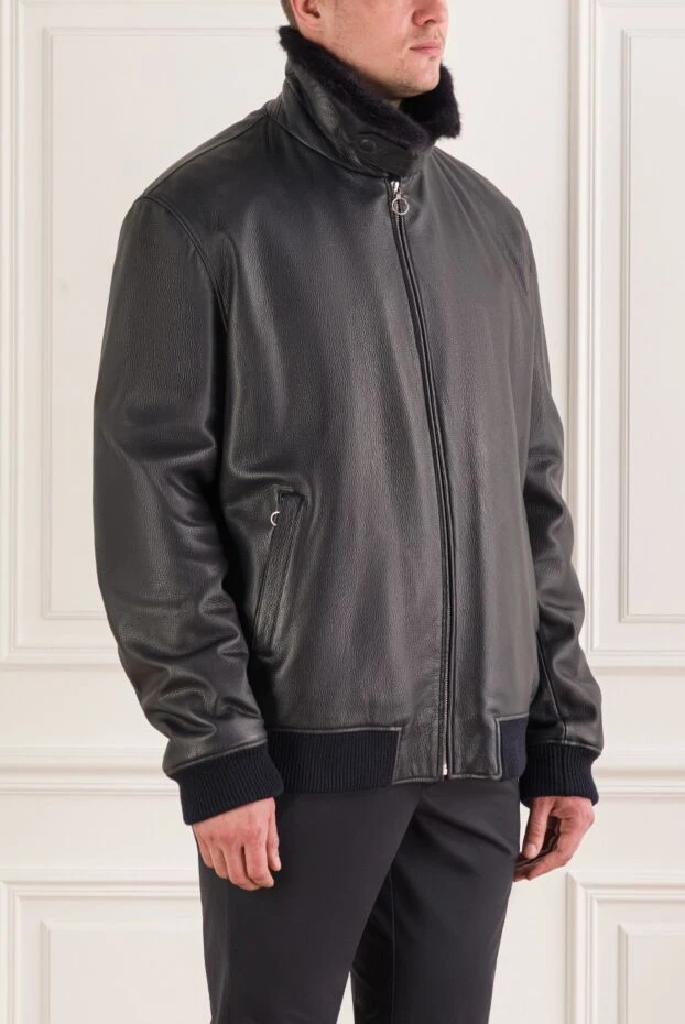 Seraphin куртка кожаная на меху с отложным воротником синяя мужская 162465 - фото 3