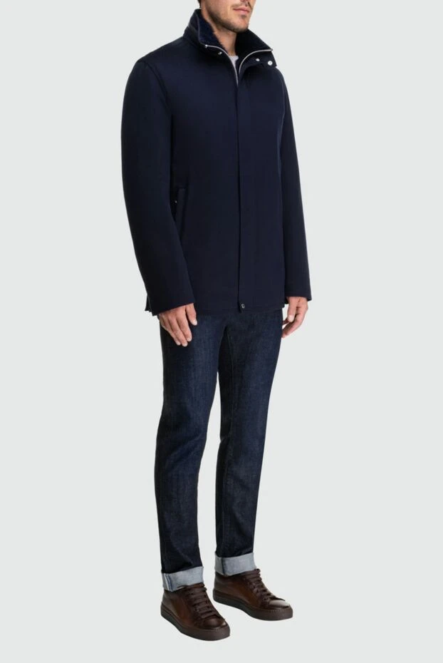 Seraphin man jacket with fur from cashmere and leather blue for men buy with prices and photos 162471 - photo 2