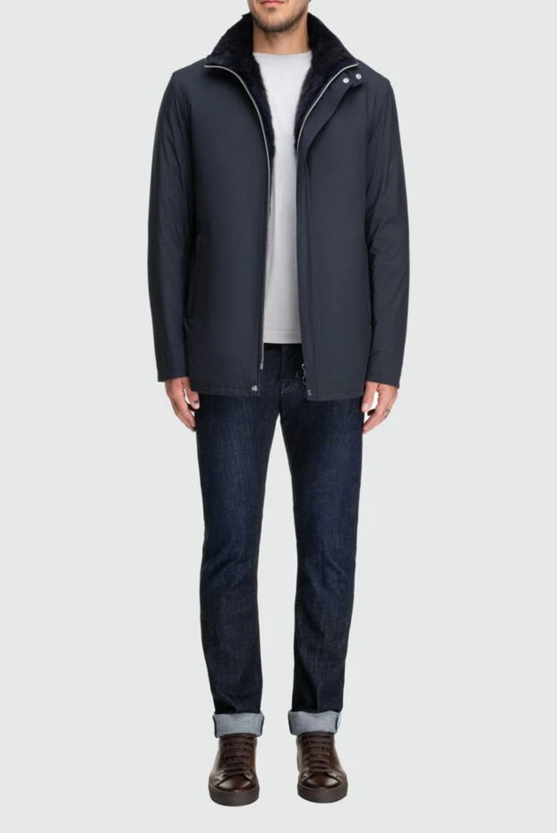 Seraphin man jacket with fur in nylon and leather blue for men buy with prices and photos 162482 - photo 2