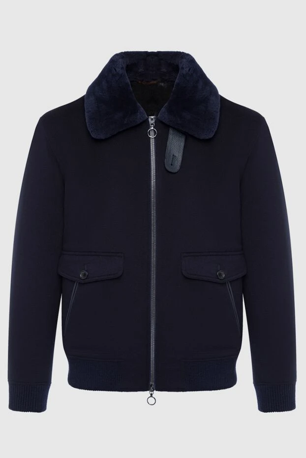Seraphin man jacket with fur from cashmere and leather blue for men buy with prices and photos 162484 - photo 1